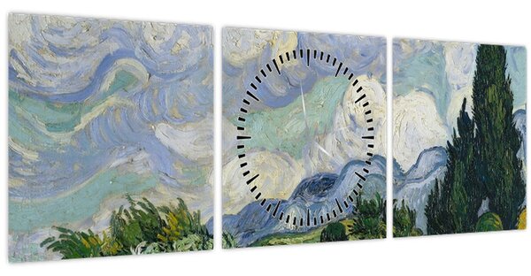 Obraz - Vincent van Gogh, Wheat Field with Cypresses, reprodukce (s hodinami) (90x30 cm)