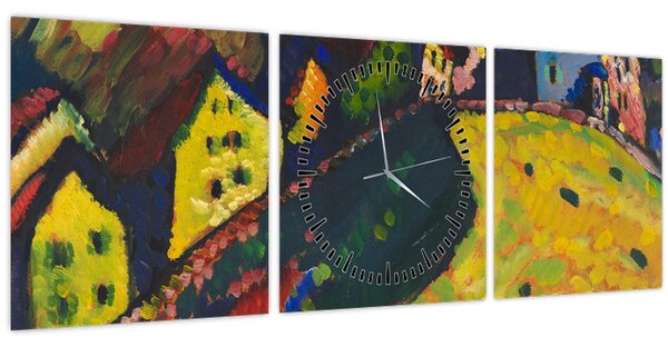 Obraz - Vasily Kandinsky, Houses at Murnau, reprodukce (s hodinami) (90x30 cm)