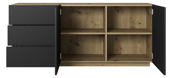 Moderní komoda Asha 167 cm dvoudveřová se zásuvkami - artisan / černý mat