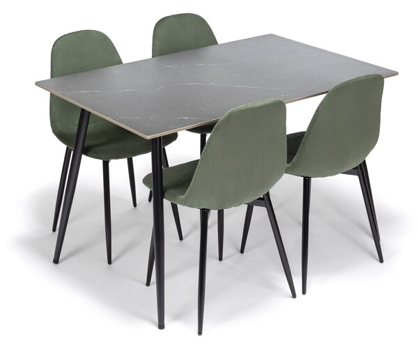Noela Jídelní set CERAMON 120 černý + 4x židle MARIE zelená