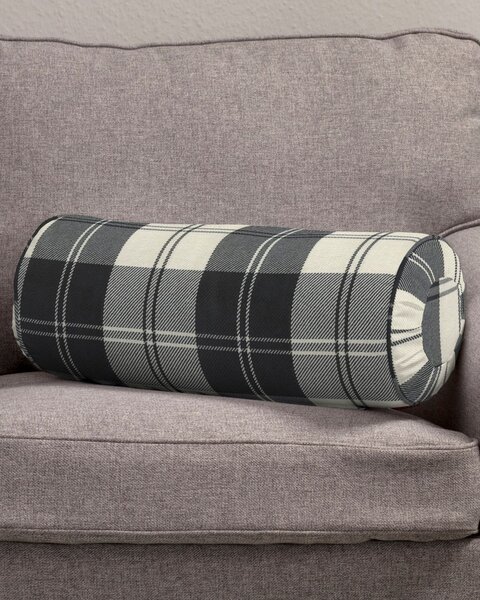 Válečkový polštář se sklady barva černá látka pletený vzor, vzorované