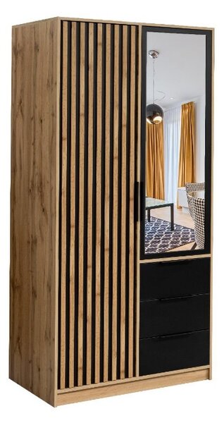 STOLAR ŠATNÍ SKŘÍŇ BALI LUX D2 100/200/58 DUB WOTAN/ČERNÁ ZRCADLO 2D3Š