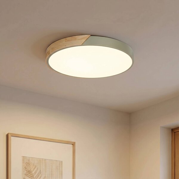 PRIOS LED stropní svítidlo Lynorri od značky PRIOS, Ø 52 cm, zelené, v dřevěném dekoru, Zelená, Obývací pokoj / jídelna, Plast, Moderní