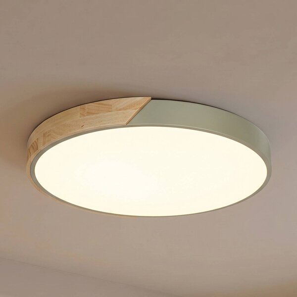 PRIOS LED stropní svítidlo Lynorri od značky PRIOS, Ø 52 cm, zelené, v dřevěném dekoru, Zelená, Obývací pokoj / jídelna, Plast, Moderní