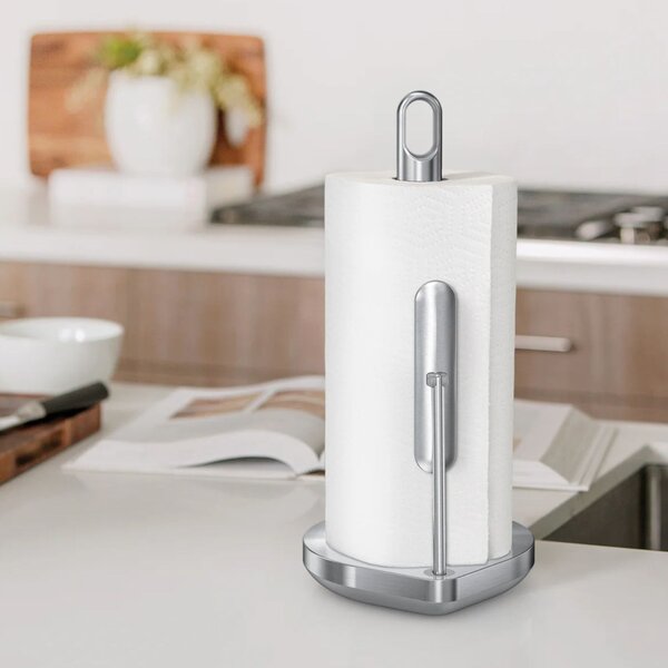 Držák na papírové utěrky Simplehuman – pro role do 17 cm, kartáčovaná nerez ocel