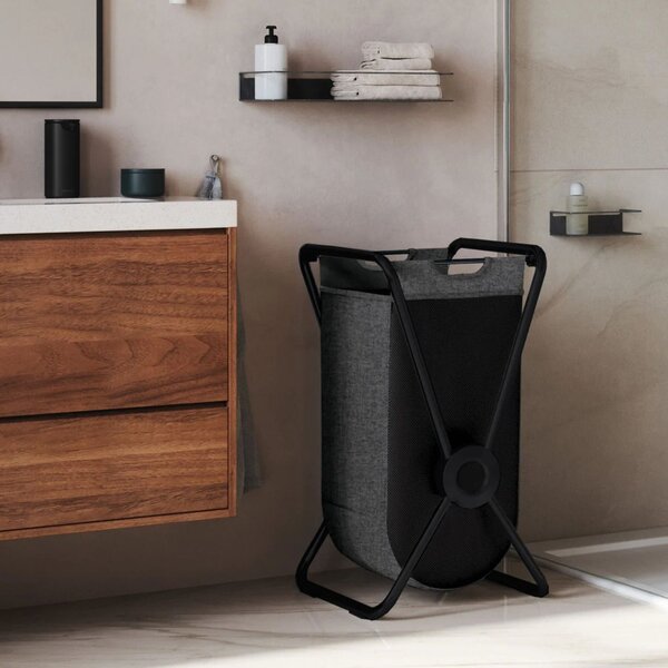 Simplehuman skládací látkový koš na prádlo X-FRAME, černá ocel, šedý polyester