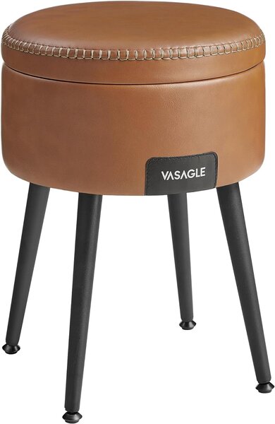 EKHO taburetka, odkládací stolek s úložným prostorem, syntetická kůže, karamelově hnědá | VASAGLE