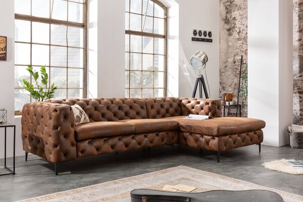 Designová rohová sedačka Rococo 275 cm antik hnědá - pravá