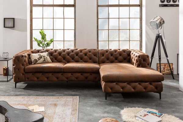 Designová rohová sedačka Rococo 275 cm antik hnědá - pravá