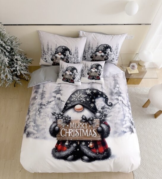 3 dílné povlečení Polycotton Vánoční Gnome černý 200x140cm+90x70cm TiaHome