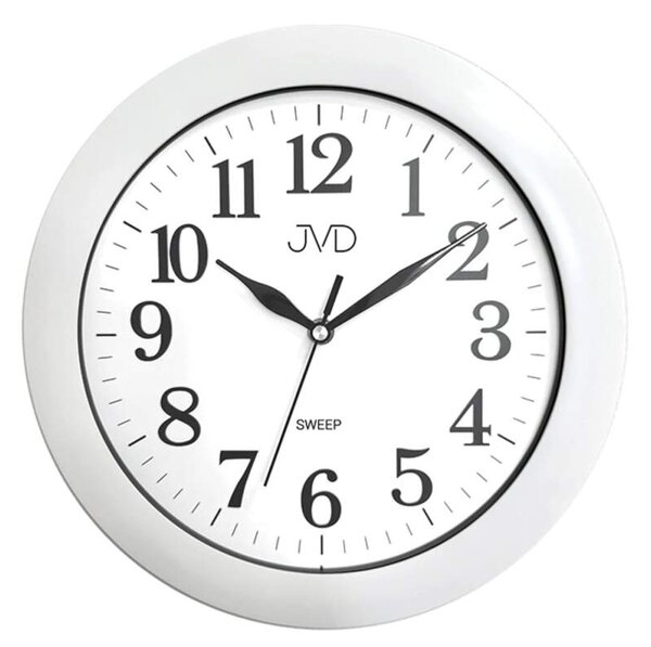 JVD Bílé nástěnné tiché netikající hodiny JVD HX2149.1 (netikající tiché hodiny s tichým strojkem)