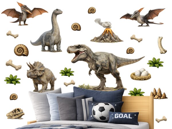 Realističtí dinosauři textilní přelepitelné samolepky na zeď arch 46 x 35 cm