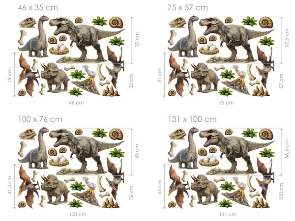 Realističtí dinosauři textilní přelepitelné samolepky na zeď arch 46 x 35 cm