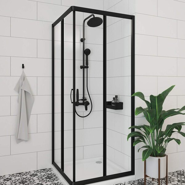 Deante Funkia sprchový kout 90x90 cm čtvercový černá matný/průhledné sklo KYC_N41K