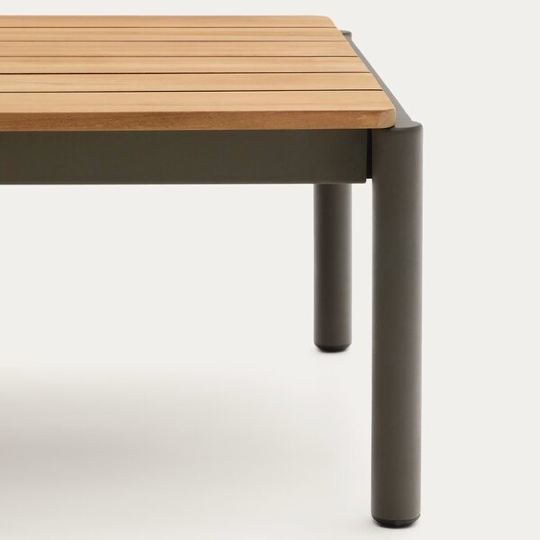Dřevěný zahradní konferenční stolek Kave Home Sorells 149,2 x 63 cm se zelenou podnoží