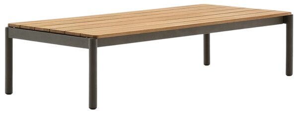 Dřevěný zahradní konferenční stolek Kave Home Sorells 149,2 x 63 cm se zelenou podnoží