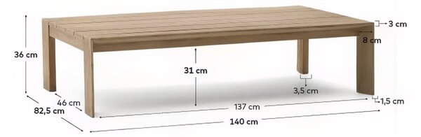 Dřevěný zahradní konferenční stolek Kave Home Ambra 140 x 82,5 cm
