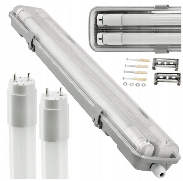 Hermetické svítidlo 120cm lampa + 2x LED trubice voděodolné 6000k studená teplota