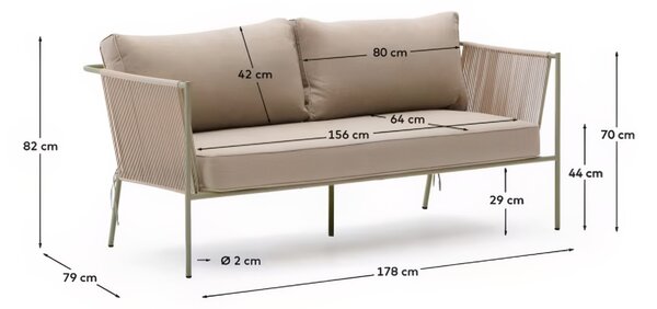 Kave Home Béžovo-zelená zahradní pohovka Zivia 178 cm