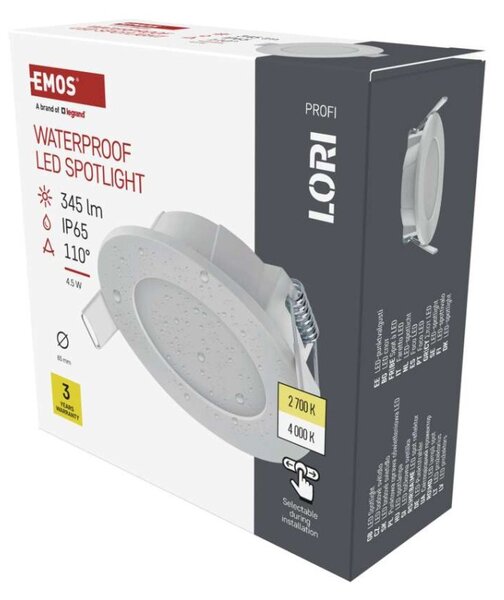 EMOS LED bodové svítidlo LORI 4,5W 345LM IP65 CCT bílá 1540116900