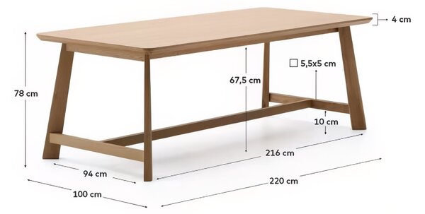 Dubový jídelní stůl Kave Home Idun 220 x 100 cm
