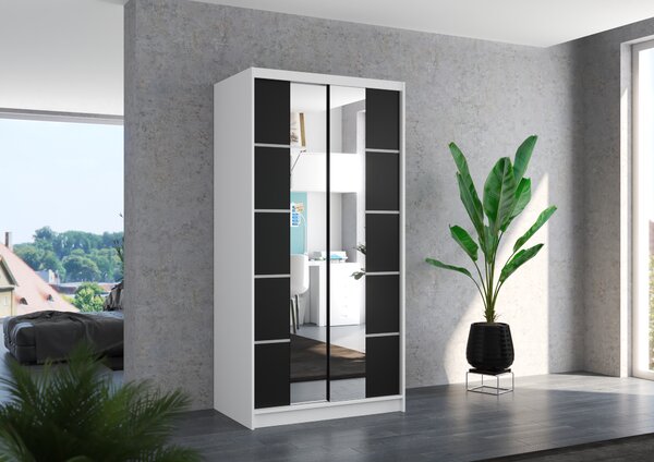 ADRK Šatní zrcadlová skříň posuvná KSAWER W-B 100, černá/bílá