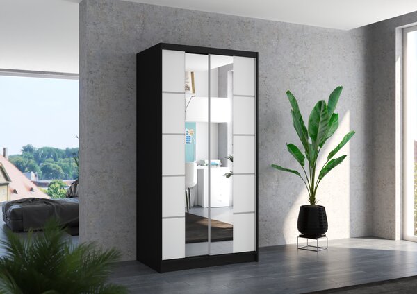 ADRK Šatní zrcadlová skříň posuvná KSAWER B-W 100, bílá/černá