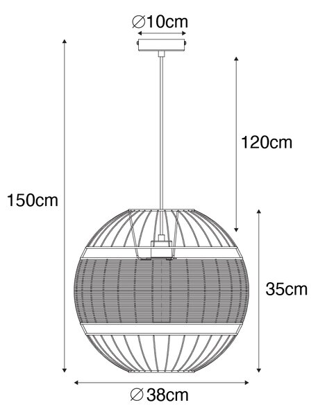 Orientální závěsné svítidlo černé s ratanem 38 cm - Emir