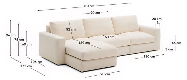 Kave Home Béžová modulární rohová pohovka Alea 310 cm, levá