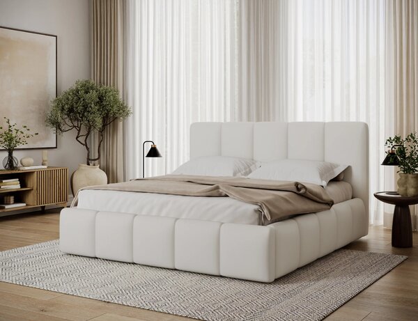 Manželská čalouněná postel 180x200 DOLVERO 2 - bílá eko kůže