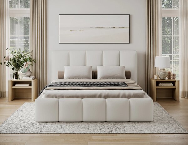 Manželská čalouněná postel 180x200 DOLVERO 2 - bílá eko kůže