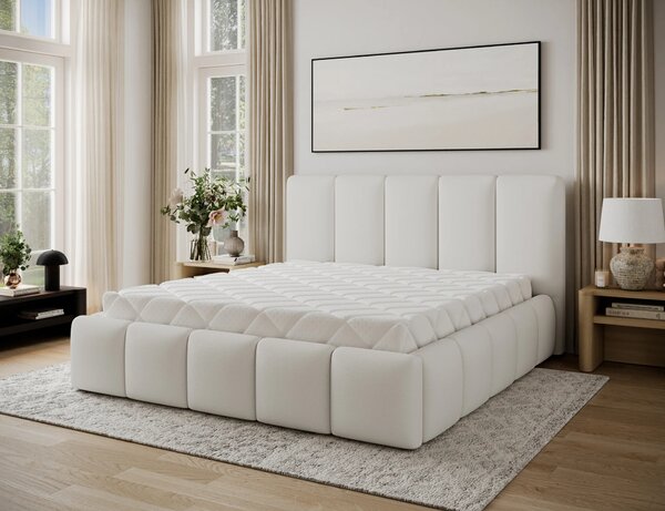Manželská čalouněná postel 180x200 DOLVERO 2 - bílá eko kůže