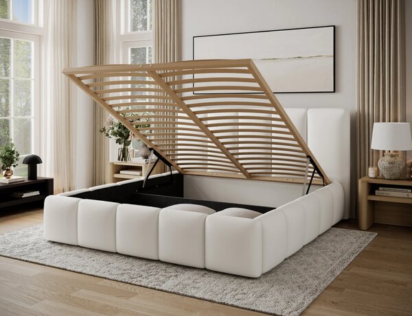 Manželská čalouněná postel 180x200 DOLVERO 2 - bílá eko kůže