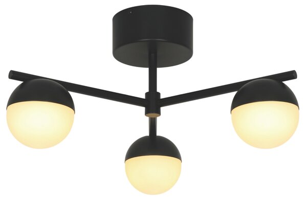 Nordlux Opálově bílé skleněné stropní světlo Contina s černou základnou 48,5 cm