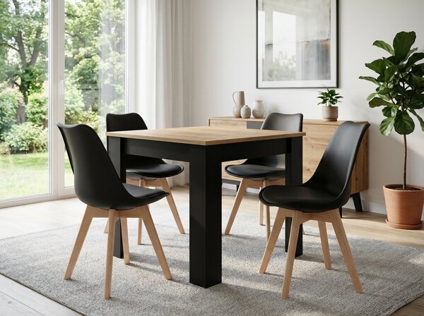 Jídelní set 1 + 4, stůl MADO ARTISAN 80x80 + židle BALI MARK černá