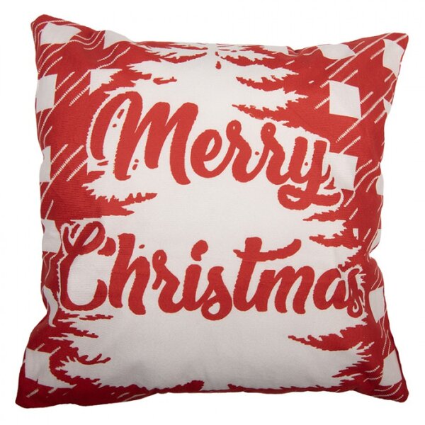 Červeno-bílý povlak na polštář s vánočním motivem kostek a stromku Merry Christmas – 45x45 cm