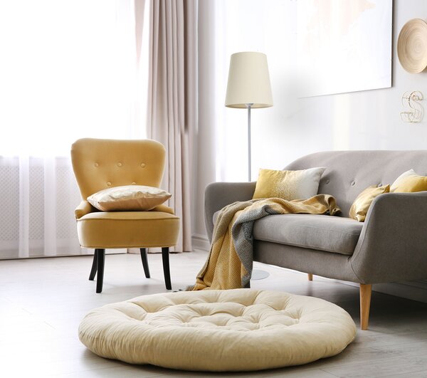 BPS koncept Stojací lampa BOHO, 1xE27, v. 157 cm Barva: Zlatá, Barva montury: Šedá