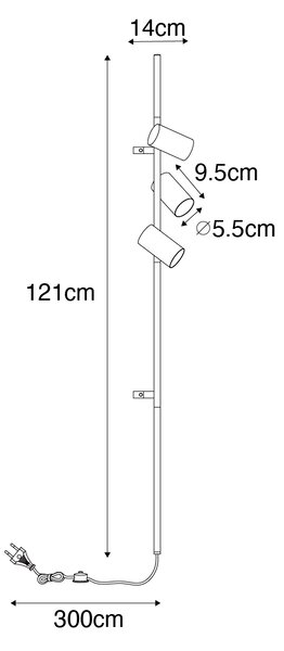 Nástěnná lampa černá s nožním spínačem 3-světlo - Jeana Luxe