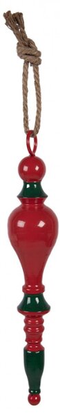 Kovová závěsná vánoční ozdoba červeno-zelená špička – 8x41 cm