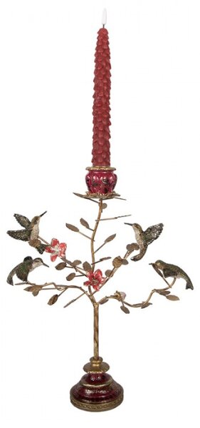 Svícen ve tvaru růžového keře s ptáčky – 27x17x38 cm