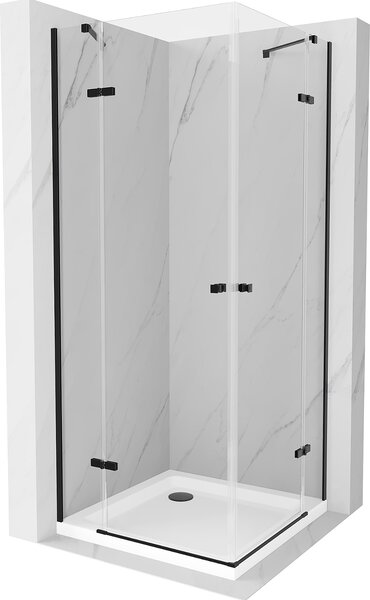 Mexen Roma Duo, sprchový kout 80 (dveře) x 80 (dveře) cm, 6mm čiré sklo, černý profil + sprchová vanička, 854-080-080-70-02-4010B