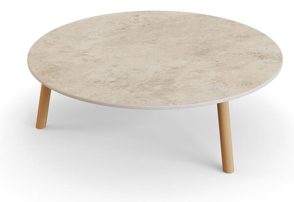 Jati Kebon Konferenční stolek Ronda, Jati Kebon, kulatý 90x29,2 cm, rám teak, deska keramika 12mm dekor Paladium Grey