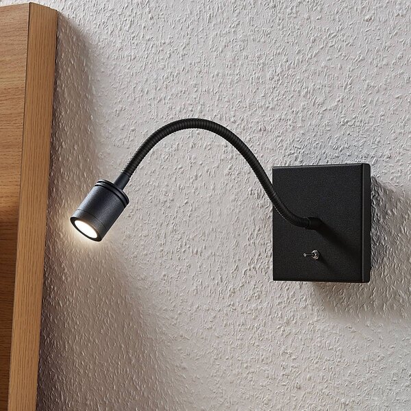 Lindby Nástěnné svítidlo LED Mayar, černá barva, kov, lampa na čtení, 11 cm, Černá, Ložnice, kov, Moderní