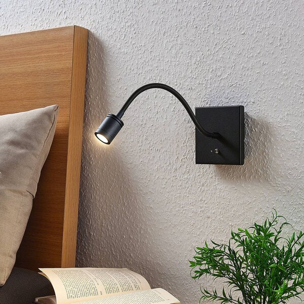 Lindby Nástěnné svítidlo LED Mayar, černá barva, kov, lampa na čtení, 11 cm, Černá, Ložnice, kov, Moderní