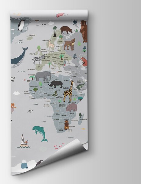 Fototapeta Mapa světa se zvířaty, Dětské fototapety, Populární fototapety, u95844 - Tapeko.co.cz