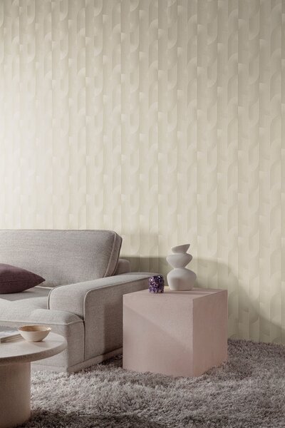 Vliesová tapeta na zeď, krémová, geometrická, PW3101, Precious Weaves, Grandeco