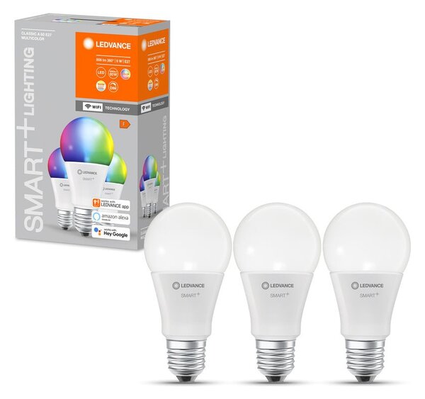 3x chytrá WiFi LED žárovka E27 9W CLASSIC, nastavitelná bílá