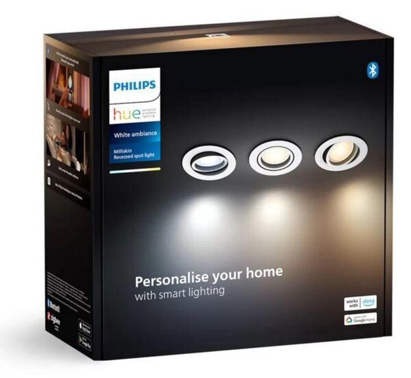 Philips Hue WA Milliskin zápustné LED svítidlo 3xGU10 4,2W 400lm 2200-6500K 9cm kulaté IP20, bílé