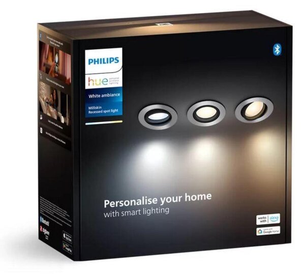 Philips Hue WA Milliskin zápustné LED svítidlo 3xGU10 4,2W 400lm 2200-6500K 9cm kulaté IP20, hliník