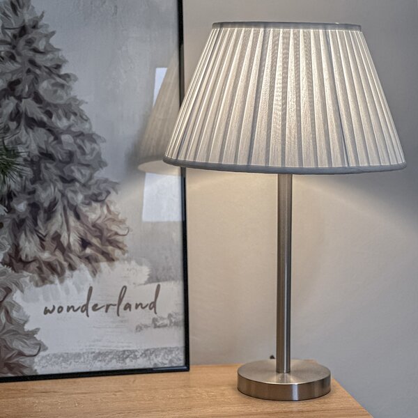 Klasická stolní lampa ocel s plisovaným stínítkem bílým 35 cm - Simplo